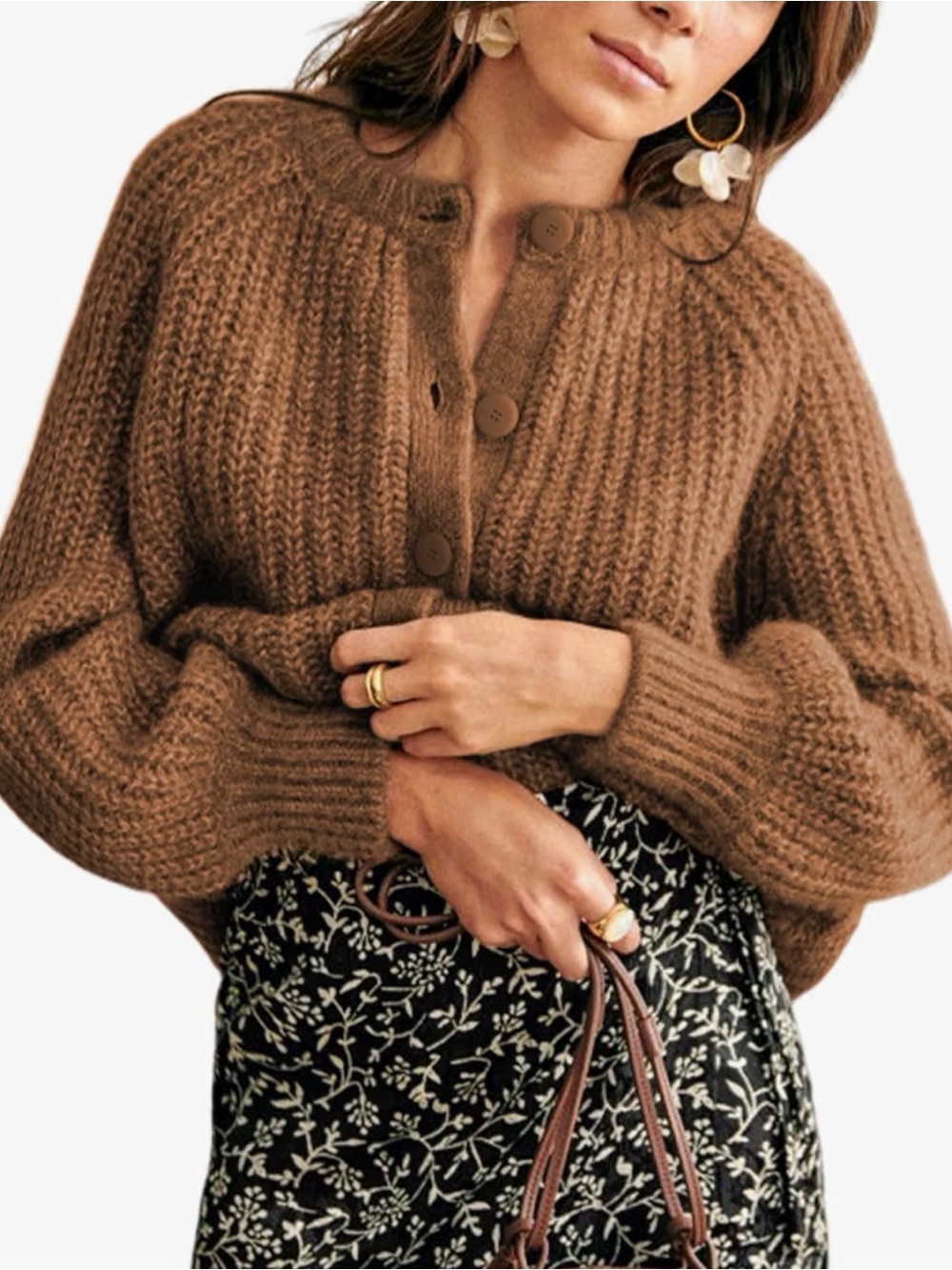 Cozy Chunky Button-Front Women's Sweater - Brown
